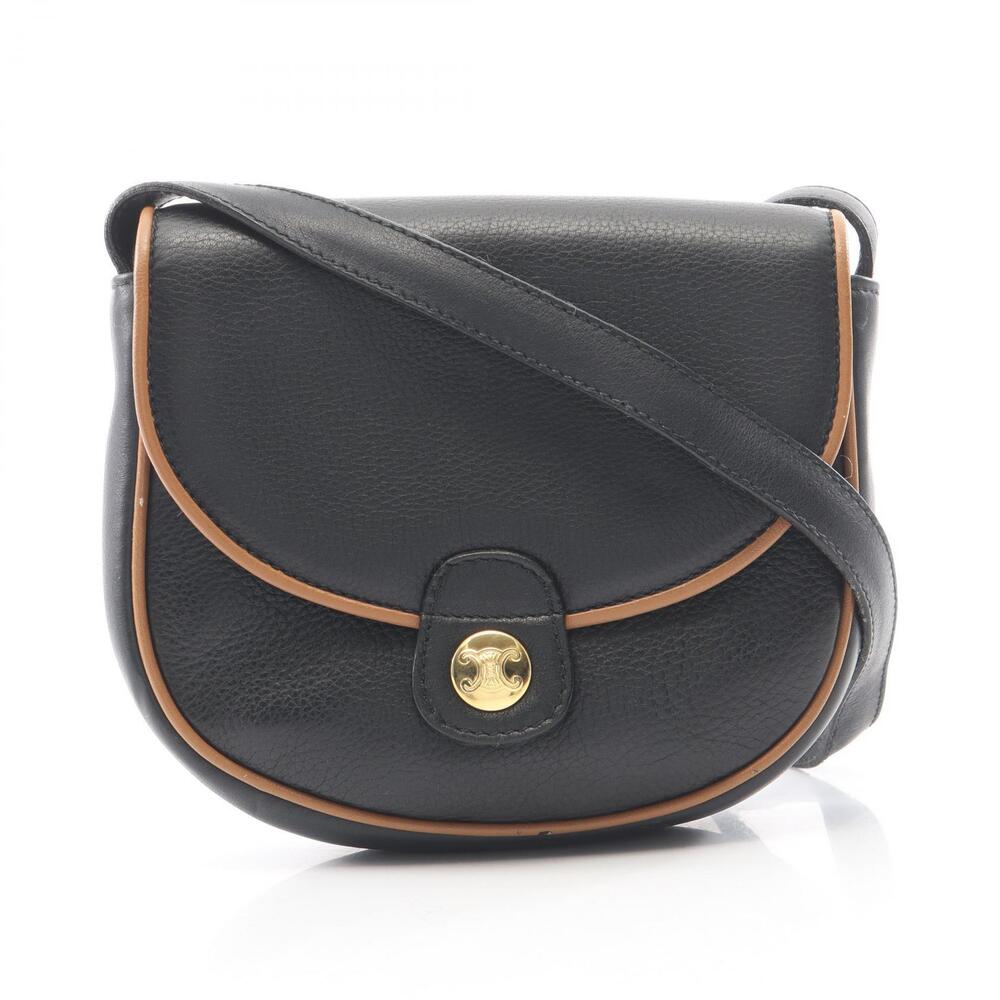 Celine Vintage Leather Saddle Crossbody Bag Black Brown